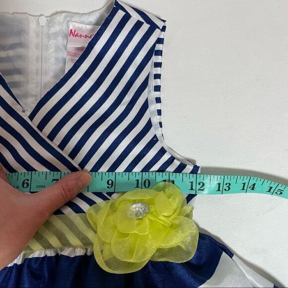 Nanette girl spring dressy fancy party dress size 6x navy white stripes flower - Picture 13 of 13